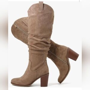 Elegant Beige Heeled Boots for Women - Extra Wide